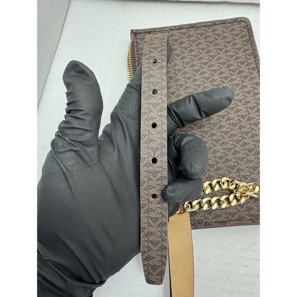 Michael Kors Brown MK Signature Fanny Pack Belt Bag Medium with gold chain Small - Picture 8 of 10